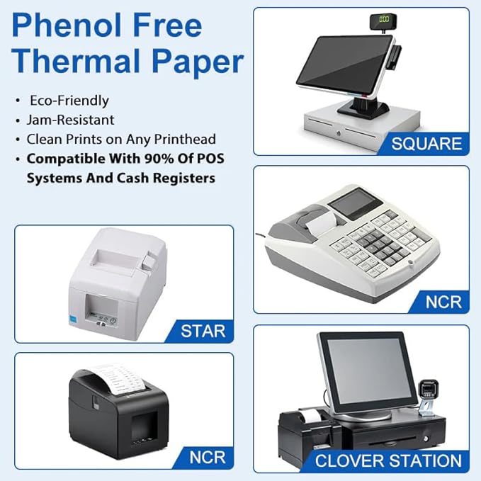 Phenol Free Thermal Paper 3 1/8 x 230 Receipt Rolls fits all Clover POS Cash - Image 4