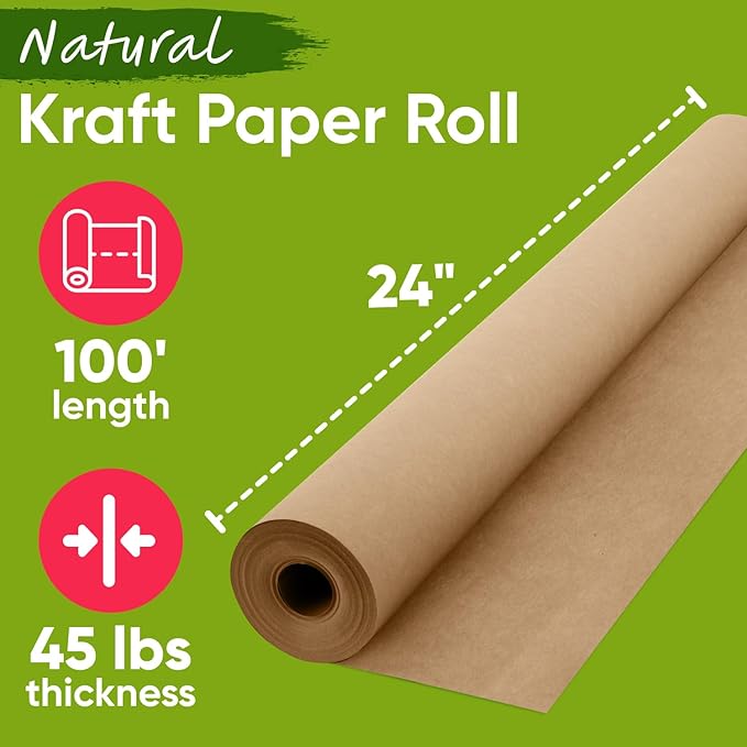 USA Made 24" x 1200" Brown Kraft Paper Roll, 45 lbs Thickness, American Quality - Image 2
