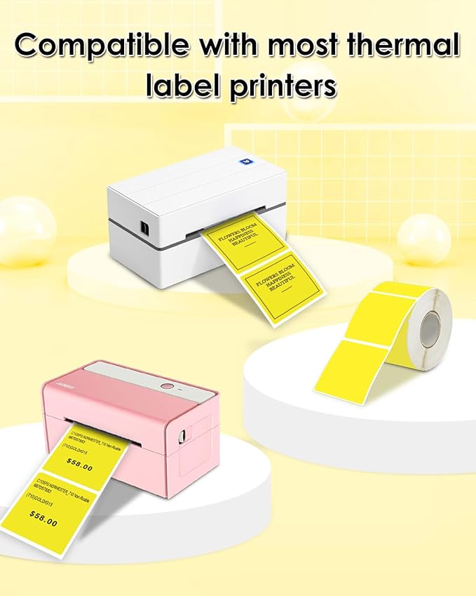 iEager Yellow Square Thermal Label Stickers, 500 Sheets/Roll - Image 4