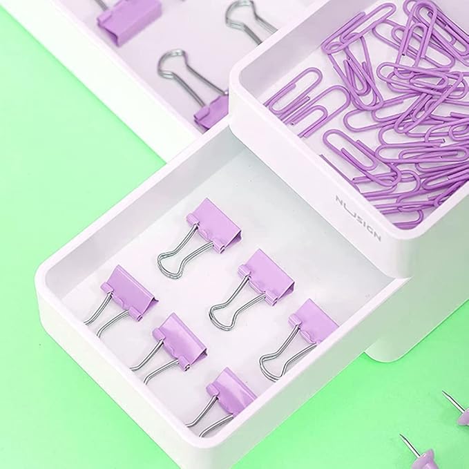 Purple Binder Clips and Paper Clips Push Pins Tacks Sets, Total 72 PCS Assorted - Image 5