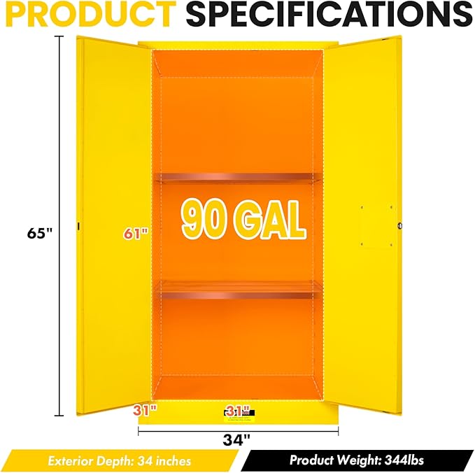 EQUCKKY Flammable Storage Cabinet 34"x34"x65", 90 Gallon Chemical Safety Cabinet - Image 2