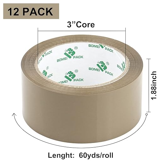 BOMEI PACK Brown Packing Tape Refills, Heavy Duty 12Rolls - Image 2