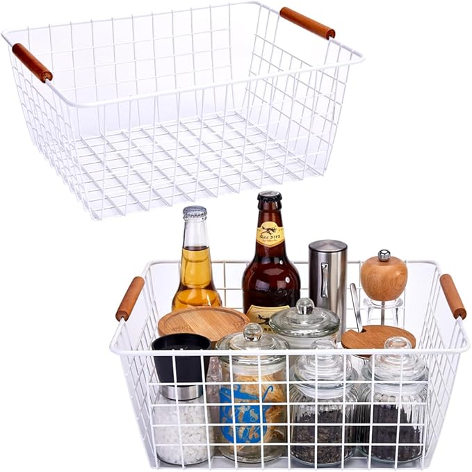 LeleCAT Large white wire baskets by HomeSpaceStorageBasket