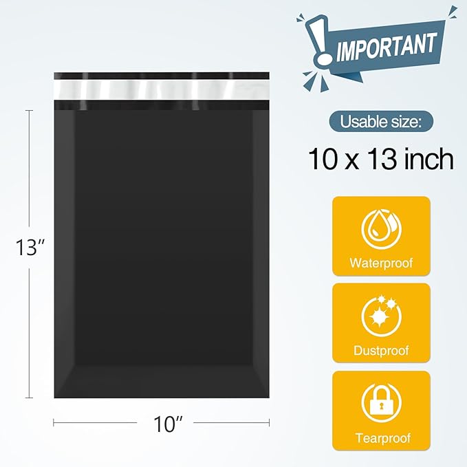 Famagic 200pcs Poly Mailers 10x13 Inch Shipping Bags Black Shipping Envelopes - Image 2