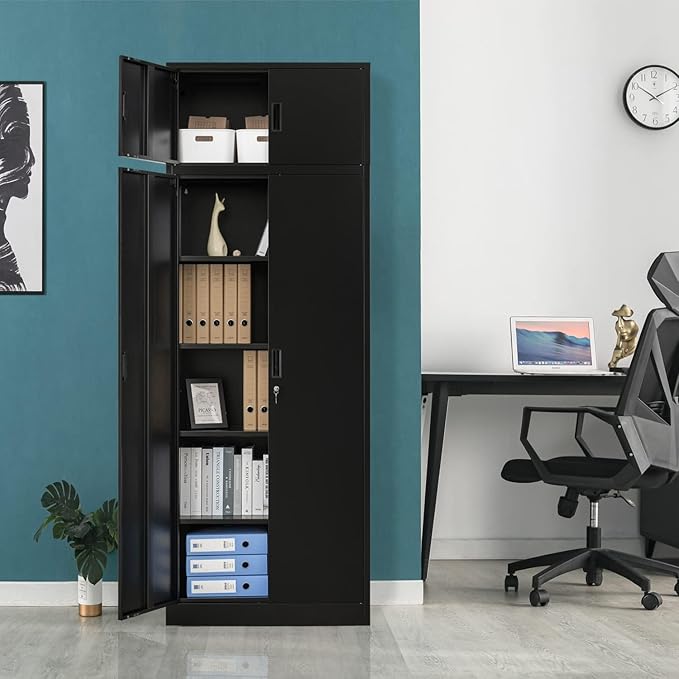 BESFUR Metal Storage Cabinet 87" H，Black Locking Storage Cabinets - Image 2