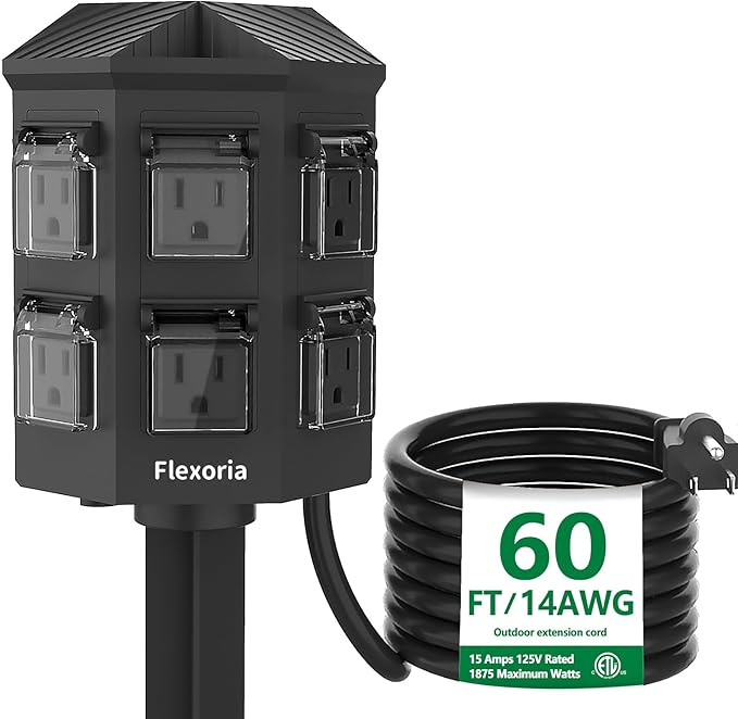 Outdoor Power Strip Waterproof, 60 FT Extension Cord, 6 Grounded Outlets by Unknown