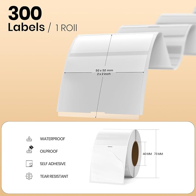 Clear Thermal Labels Vinyl 2 × 2 Inch Self-Adhesive Square Stickers Roll - Image 2