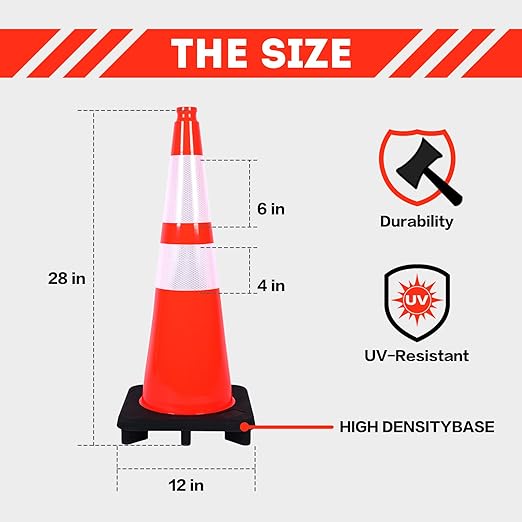 Traffic Cones 28 inch PVC Orange 8 Pack Heavy Duty Black Base Construction - Image 4