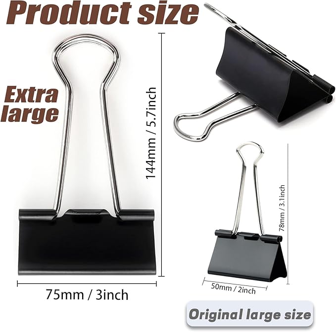 3 Inch Jumbo Binder Clips, Extra Large Binder Clips Heavy Duty Paper Clamps - Image 2