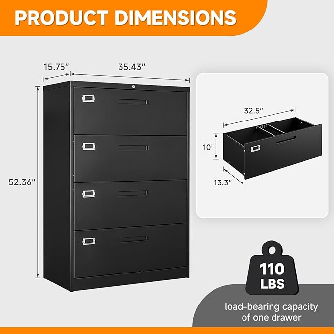 File Cabinet 4 Drawer, Lateral Filing Cabinet - Image 3