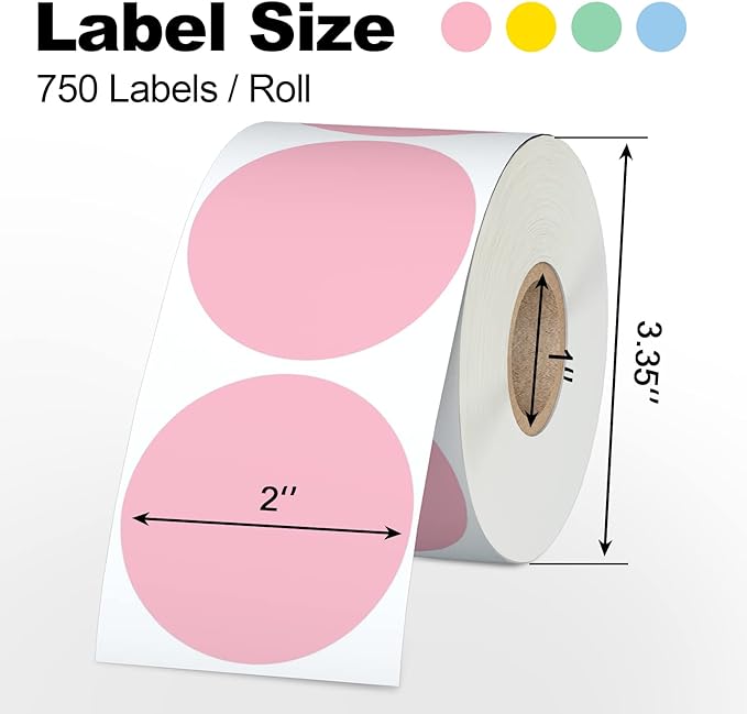 Misofuki 2" 750 Labels Green Circle Direct Thermal Stickers Labels Roll - Image 2