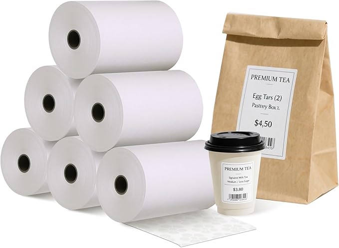 Sticky Thermal Receipt Paper 3 1/8" x 170' | 6 Rolls Linerless Wrinkle-Free by Unknown