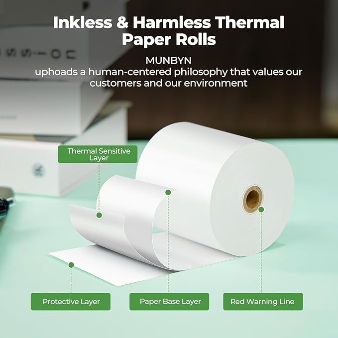 MUNBYN Thermal Paper 3 1/8 x 230ft, 50 Rolls Receipt Paper Work - Image 4