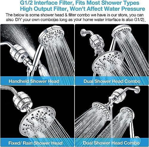 Heavy Duty Shower Filter, Chlorine Hard Water Filter Softener Purifier, with 2 Filter Cartridges, Fits Universal Handheld Shower Head Fixed Rainfall Bath Fixture, Chrome - Image 5