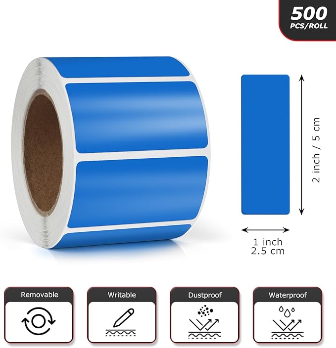 Blue Rectangle Stickers 2 x 1 Inch Color Coding Labels Vinyl Roll Self-Adhesive - Image 4