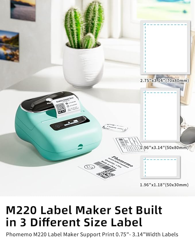 Phomemo Label Maker, M220 Thermal Label Printer, Portable Bluetooth Wireless - Image 2