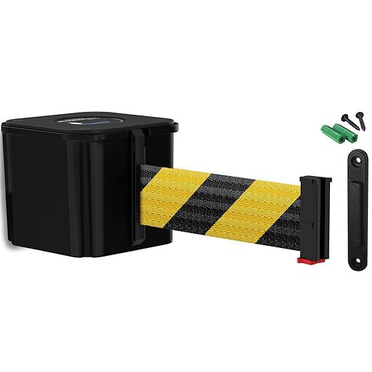 WM412 Retractable Belt Wall Mounted Smooth Black Crowd Control Barrier and by Visiontron