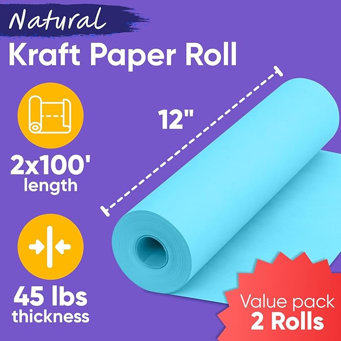 12" x 1200" Light Blue Kraft Paper Roll - Image 3