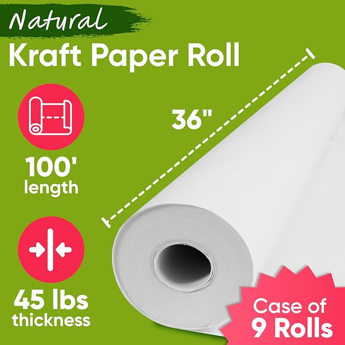 36" x 1200" White Kraft Paper, 45 lbs Thickness, Kraft Paper - Image 2