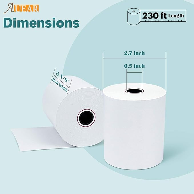 3 1/8" x 230' Thermal Receipt Paper, 80mm BPA Free Point of Sale Cash Register - Image 2