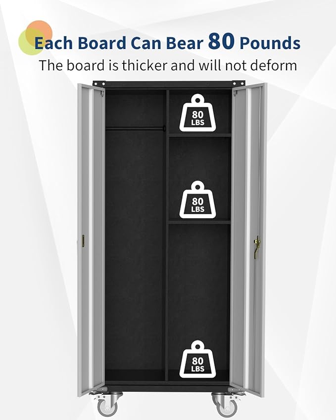 Metal Storage Cabinet with Lock-71 Tall Tool Organizer Steel Lockers w/Hanging - Image 3