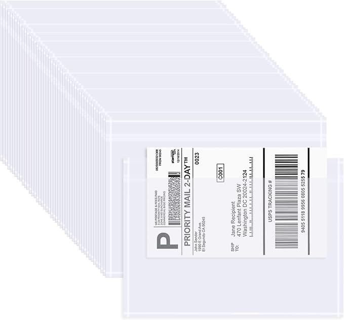 AZUREAL 100PCS Shipping Label Sleeves, 7.5" x 5.5" Packing Slip Pouches by Unknown