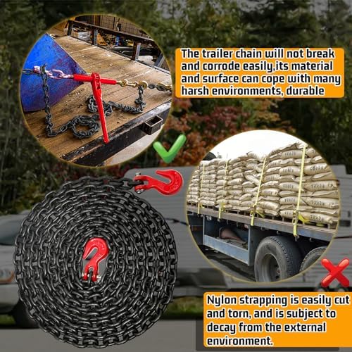 1/4" Tow Chain-G80 Transport Safety Chain with G70 Clevis Grab Hook for Towing|16FT Log Chains Wll 3300 Lbs|Heavy Duty Chain for Trailer Truck Tie Down Binding Equipment(Oiled Black) - Image 5