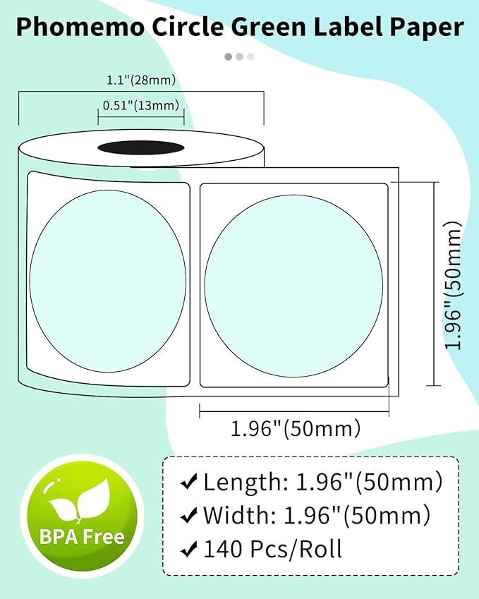 Phomemo Circle Labels for M110/M110S/M120/M200/M220 Label Maker, 1.96" x - Image 2