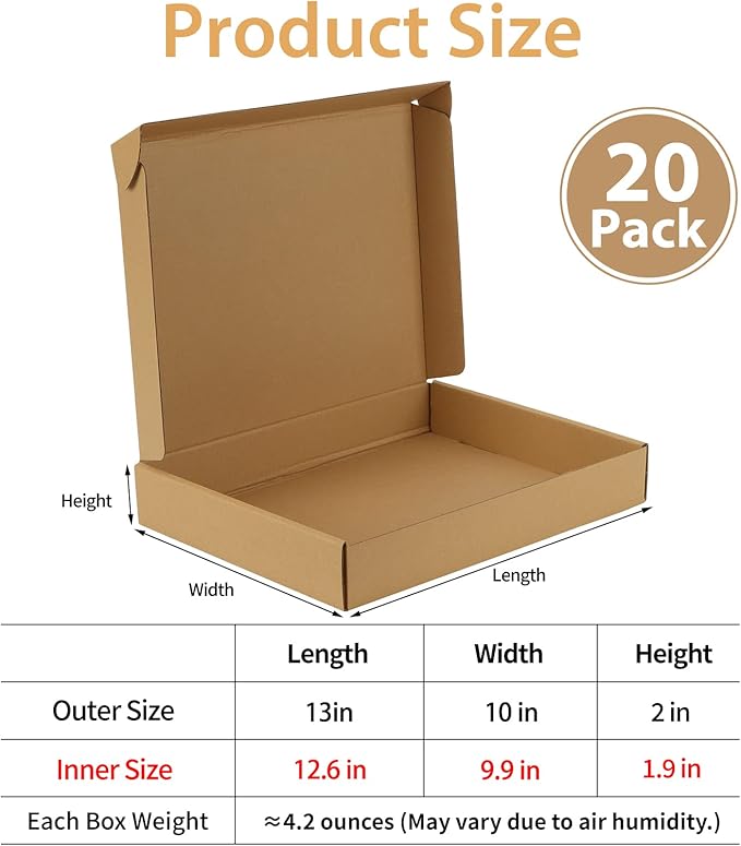 Trwcrt Shipping Boxes 13x10x2 Set of 20, Corrugated Cardboard Box - Image 2