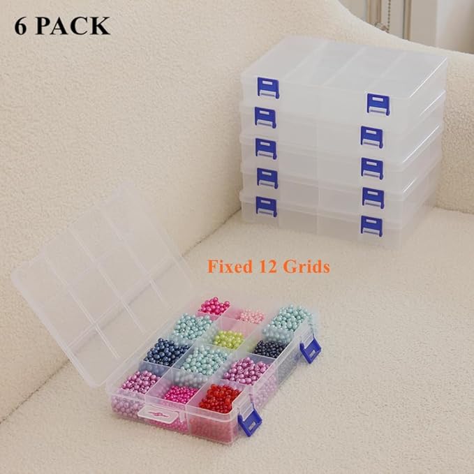 BangQiao 6 Pack Fixed 12 Grids Clear Plastic Storage Divider Box - Image 9