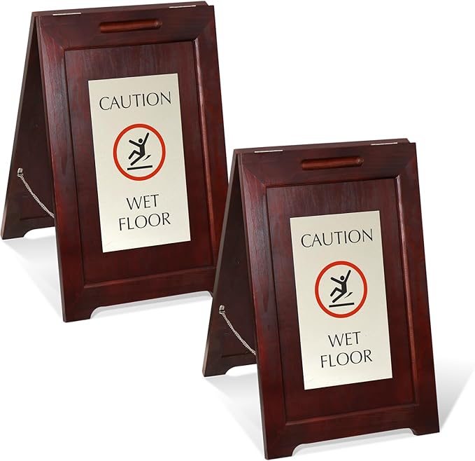 SmartSign Premium 'Caution Wet Floor' Wooden A-Frame Standing Floor Sign by SmartSign