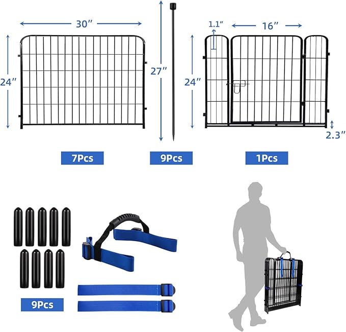 ADAVIN 24 in Garden Fence with Gate, 8 Panels Total 19.7 Ft, Heavy Duty Iron - Image 3