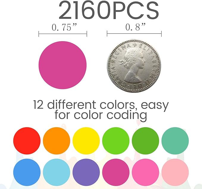 SallyFashion 2160PCS Dot Stickers 3/4 inch Color Coding Labels Round Dot Labels - Image 4