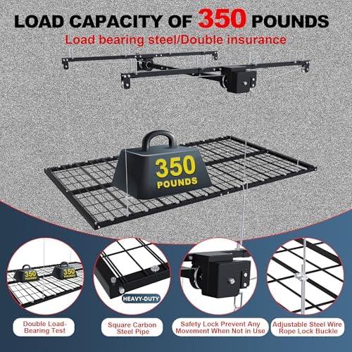 Runboll 4 x 8 Overhead Garage Storage Rack, Ceiling Racks for Garage, Organization Shelving, Adjustable Hanging Shelf, 19"-143" Height Adjustment - Image 2