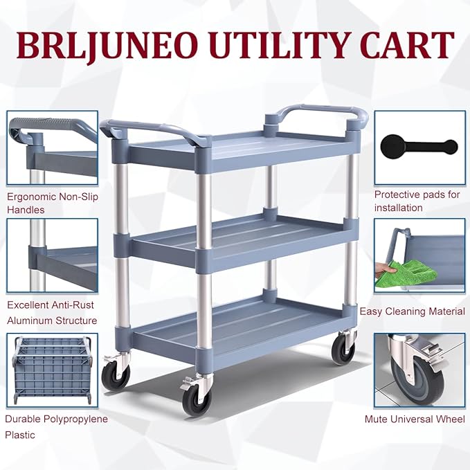Plastic Utility Carts with Wheels, 3-Tier Large Size Restaurant Food Cart - Image 2