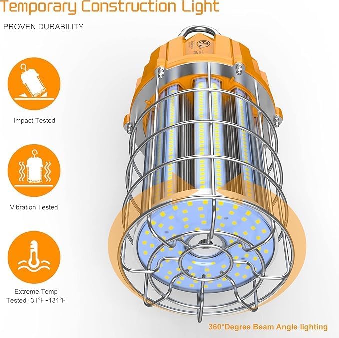 150W LED Temporary Work Light, 22500Lumen 5000K LED Construction Work Lights Hanging Portable Job Site Light with Hook, 10ft Cord, Plug and ON/Off Switch, AC100-277V ETL Listed - Image 3