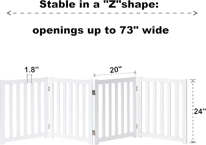 LZRS 4-Panel Wooden Free Standing Foldable Dog Gate Indoor – 24" High, Extra - Image 3