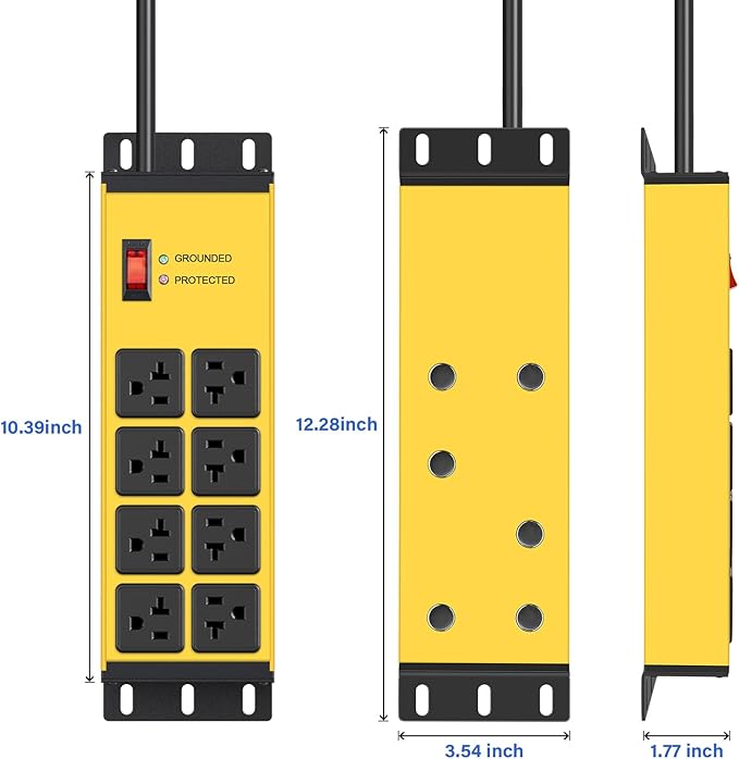 CCCEI Magnetic Heavy Duty Power Strip Surge Protector 20Amp, 12 Gauge High Amp - Image 7