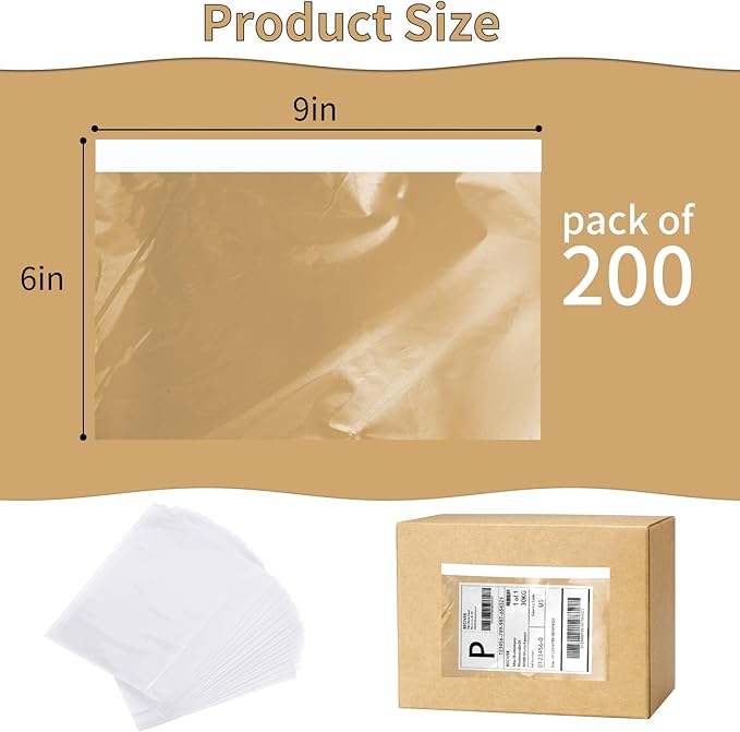 200Pack CLASSY Premium Clear 6'' x 9'' Packing List Envelopes, Self-Adhesive - Image 2
