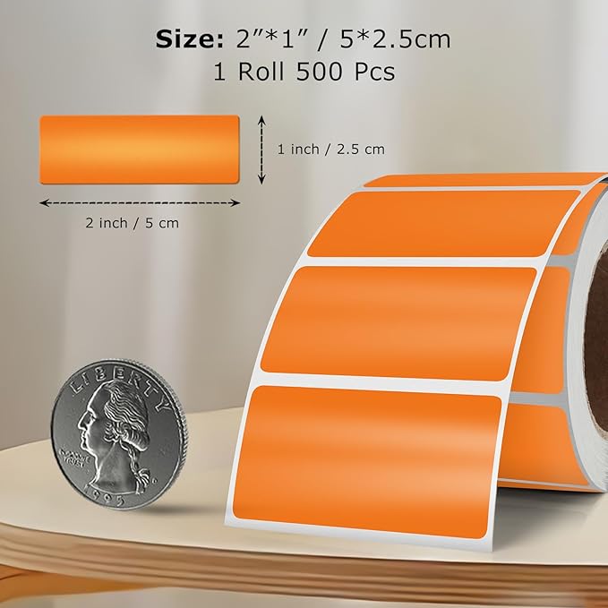 Orange Color Coding Labels 1 × 2 Inches Self-Adhesive Vinyl Rectangle Stickers - Image 2