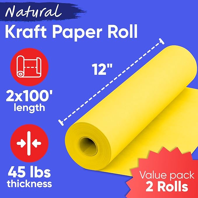 12" x 1200" Yellow Kraft Paper Roll - Image 3