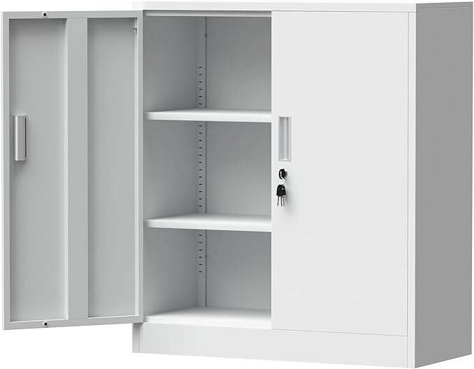 Metal Storage Cabinet with Locking Doors and 2 Adjustable Shelves, Small - Image 9