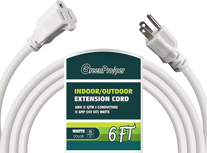6 FT 12 Gauge Extension Cord Outdoor, Heavy Duty Weatherproof & Flame Retardant by GreenProsper