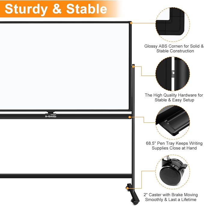 H-Qprobd Dry Erase Board with Stand 72"x40" Magnetic Mobile Whiteboard on - Image 2
