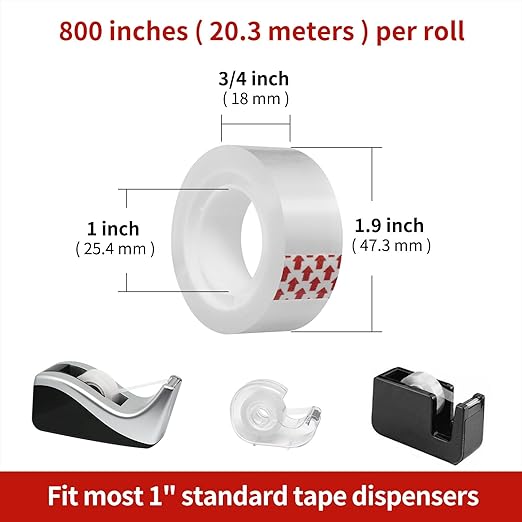 48 Rolls Transparent Tape Refills, 3/4 x 800 Inches, Glossy Gift Wrapping Tapes - Image 2