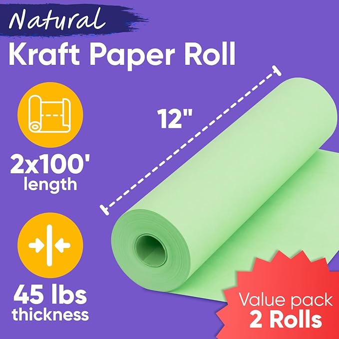 12" x 1200" Light Green Kraft Paper Roll, 45 lbs Thickness, Made in USA Colored - Image 3
