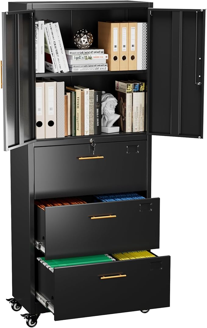 METAN Metal File Cabinet with 3 Drawers and 1 Shelves, Office Filing Cabinet on by METAN