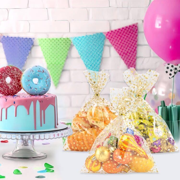 COQOFA 9"X 12" Gift Wrap Cello Cellophane Treat Bags Party Favor bags Clear Candy Cookie Bags Plastic Poly Goodie Storage Bags for Bakery,Birthday, Wedding,Party 50 pcs Gold - Image 5