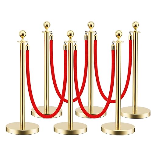 LOVMOR 6PCS Gold Stanchion Posts Queue, 38 Inch Red Velvet Rope, 5 FT Red by LOVMOR