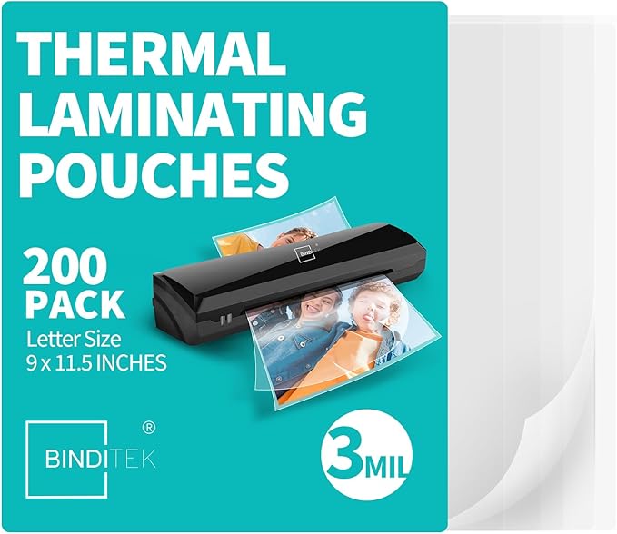 Binditek 200 Pack 3 Mil Thermal Laminating Pouches, 9x11.5 Inches Laminating by Binditek